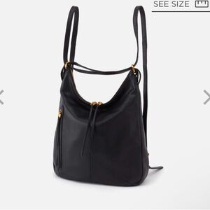 HOBO INTERNATIONAL Purse Merrin Convertible Backpack Black Leather Tassel Stitch